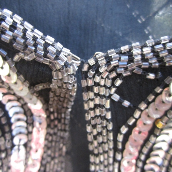 Silk black jacket with silver sequined design - Picture 4 of 7